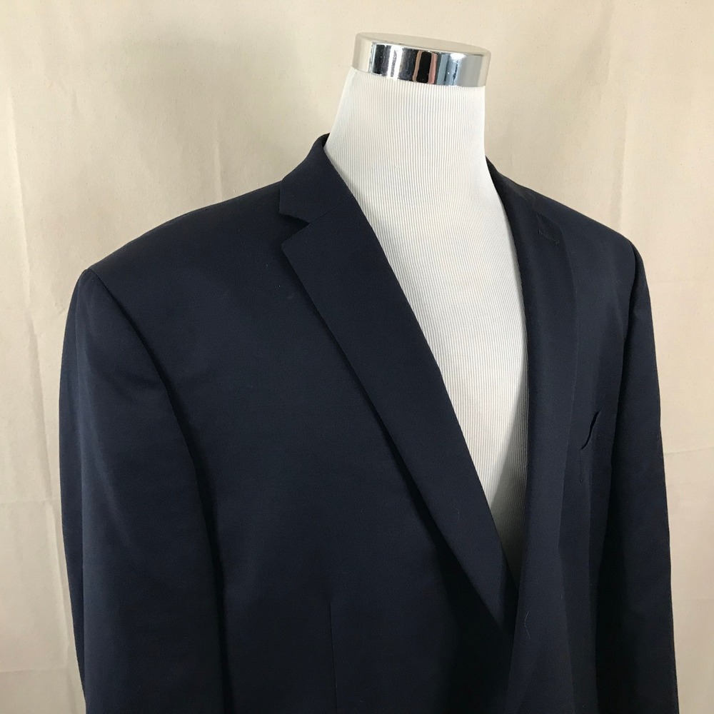 Michael Kors 46L Sport Coat 100% Wool Navy Blue Solid Two Button Double Vented